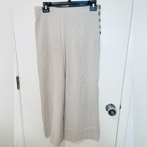 GLG ladies linen beige loose fit pants wide leg sz M flowy gaucho button side